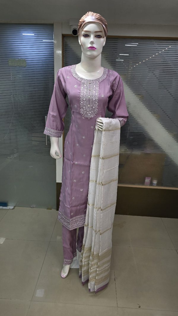 Mal Chanderi Lavender Purple 3 Piece Dress